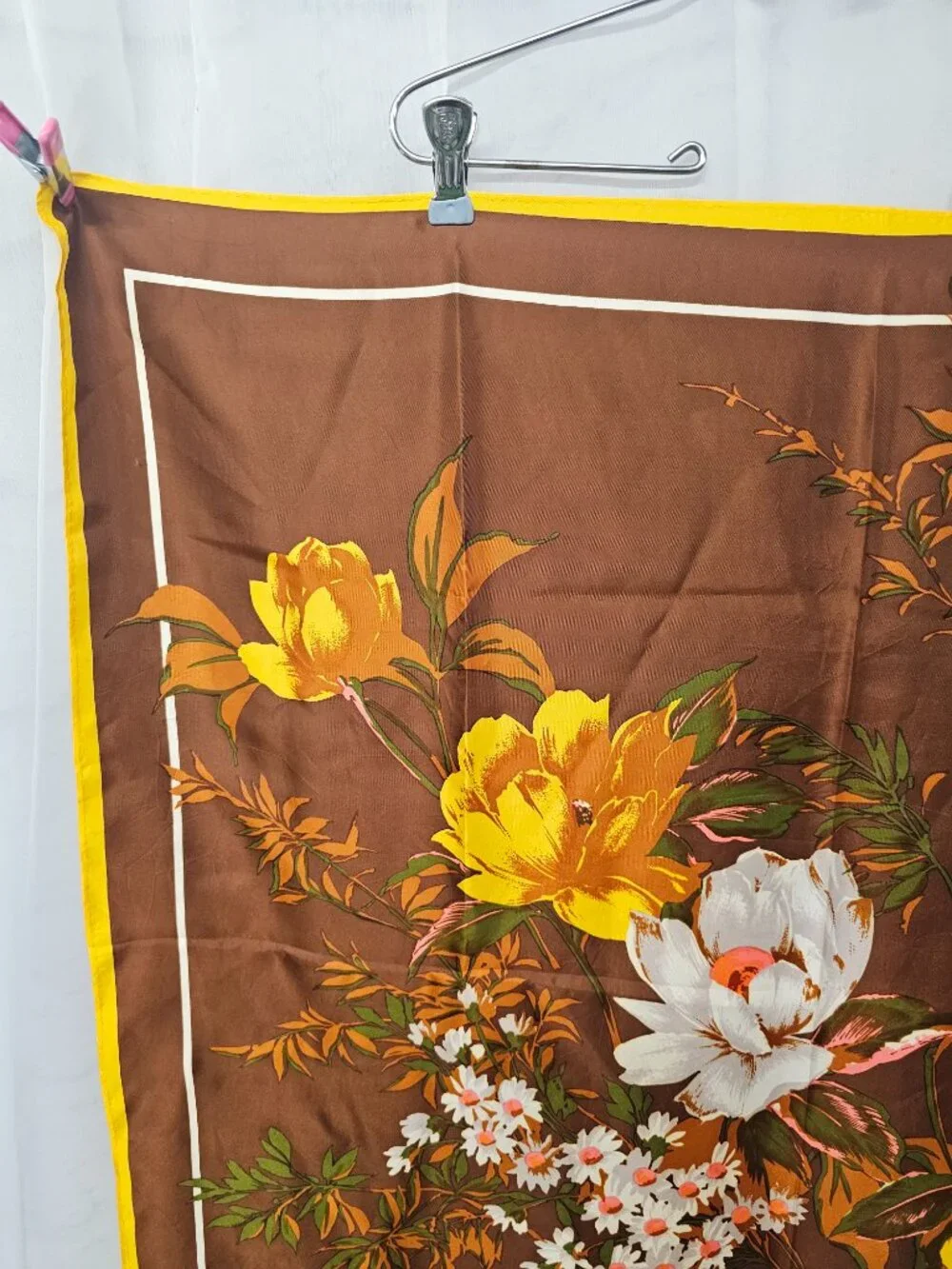 Vintage Paoli Scarf Floral Brown Japan Acetate Retro Boho